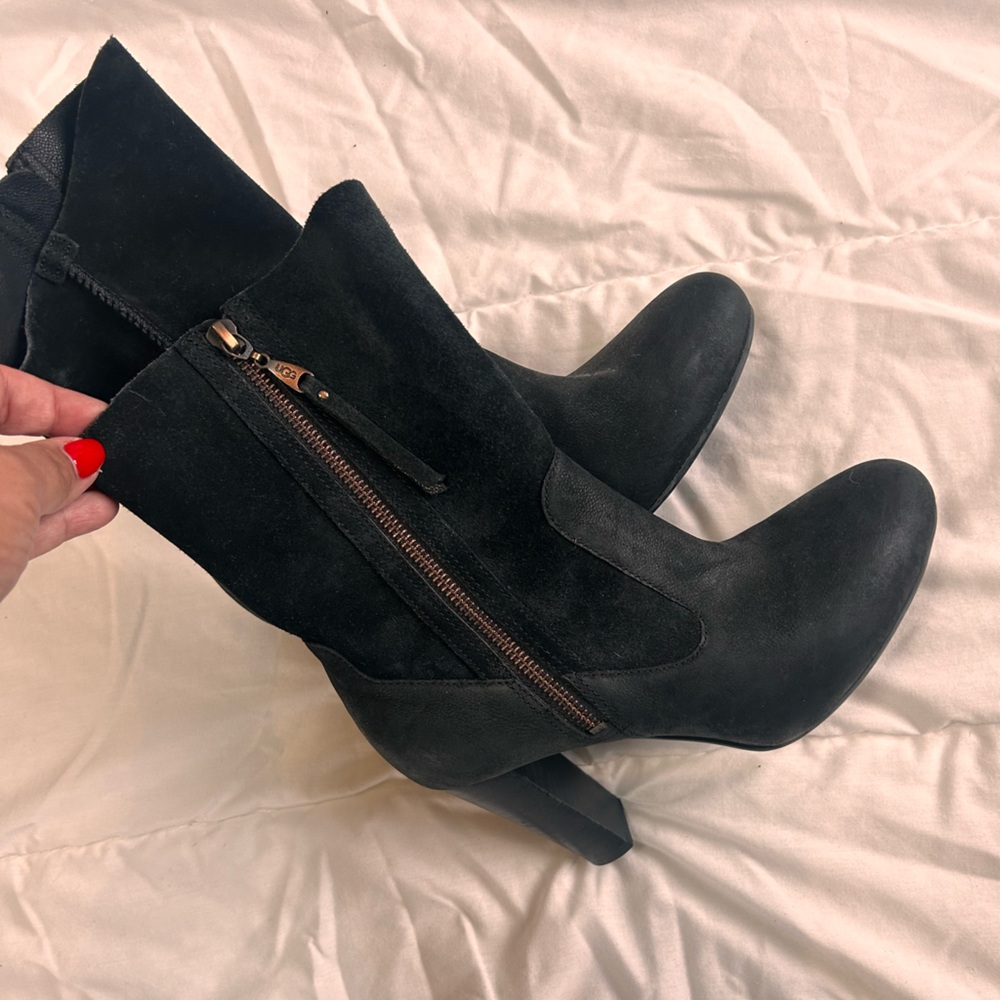 UGG Black Heeled Boots with Zipper